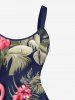Plus Size Tropical Leaf Hibiscus Flower Flamingo Print Hawaii A Line Tank Dress -  
