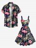 Plus Size Tropical Leaf Hibiscus Flower Flamingo Print Hawaii A Line Tank Dress -  