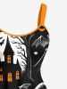 Plus Size Pumpkin Wizard Cat Spider Web Bat Castle Print Halloween Costume A Line Tank Dress -  