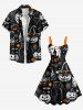 Plus Size Pumpkin Wizard Cat Spider Web Bat Castle Print Halloween Costume A Line Tank Dress -  