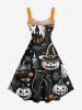 Plus Size Pumpkin Wizard Cat Spider Web Bat Castle Print Halloween Costume A Line Tank Dress -  
