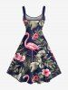Plus Size Tropical Leaf Hibiscus Flower Flamingo Print Hawaii A Line Tank Dress -  