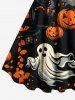 Plus Size Pumpkin Ghost Tree Castle Bat Moon Print Halloween Costume A Line Dress -  