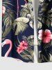 Plus Size Tropical Leaf Hibiscus Flower Flamingo Print Hawaii Button Pocket Shirt For Men -  