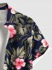 Plus Size Tropical Leaf Hibiscus Flower Flamingo Print Hawaii Button Pocket Shirt For Men -  