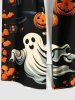 Chemise grande taille à imprimé citrouille, arbre fantôme, château, chauve-souris, lune, Halloween, boutonnée et poche pour homme - Orange Foncé XL