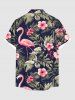 Plus Size Tropical Leaf Hibiscus Flower Flamingo Print Hawaii Button Pocket Shirt For Men -  