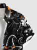 Plus Size Pumpkin Wizard Cat Spider Web Bat Castle Print Halloween Button Pocket Shirt For Men -  