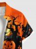 Chemise grande taille à imprimé citrouille, arbre fantôme, château, chauve-souris, lune, Halloween, boutonnée et poche pour homme - Orange Foncé 4XL