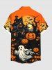 Chemise grande taille à imprimé citrouille, arbre fantôme, château, chauve-souris, lune, Halloween, boutonnée et poche pour homme - Orange Foncé 4XL