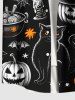 Plus Size Pumpkin Wizard Cat Spider Web Bat Castle Print Halloween Button Pocket Shirt For Men -  