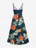 Plus Size Tropical Leaf Hibiscus Flower Print Hawaii Surplice A Line Cami Dress -  