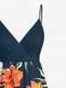 Plus Size Tropical Leaf Hibiscus Flower Print Hawaii Surplice A Line Cami Dress -  