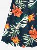 Robe caraco trapèze à imprimé feuilles tropicales et fleurs d'hibiscus hawaïennes grande taille - Bleu profond 2X