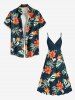 Plus Size Tropical Leaf Hibiscus Flower Print Hawaii Surplice A Line Cami Dress -  