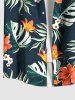 Plus Size Tropical Leaf Hibiscus Flower Print Hawaii Button Pocket Shirt For Men -  