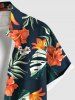 Plus Size Tropical Leaf Hibiscus Flower Print Hawaii Button Pocket Shirt For Men -  