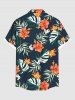 Plus Size Tropical Leaf Hibiscus Flower Print Hawaii Button Pocket Shirt For Men -  