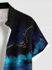 Plus Size Pumpkin Lantern Bat Castle Moon Print Halloween Button Pocket Shirt For Men -  