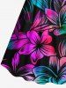Plus Size Colorful Ombre Hibiscus Flower Print Hawaii Cinched A Line Dress -  