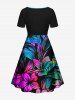 Robe trapèze cintrée hawaïenne grande taille à imprimé fleurs d'hibiscus ombré coloré - Noir 4X