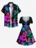 Robe trapèze cintrée hawaïenne grande taille à imprimé fleurs d'hibiscus ombré coloré - Noir 4X