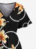 Robe mi-longue hawaïenne grande taille à imprimé bulles de fleurs de lys et poches fendues - Noir M
