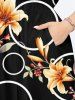 Plus Size Lily Flower Bubble Print Hawaii Split Pocket A Line Midi Dress -  