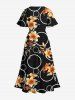 Plus Size Lily Flower Bubble Print Hawaii Split Pocket A Line Midi Dress -  