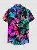 Plus Size Colorful Ombre Hibiscus Flower Print Hawaii Button Pocket Shirt For Men -  