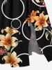 Robe mi-longue hawaïenne grande taille à imprimé bulles de fleurs de lys et poches fendues - Noir 6X