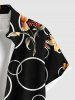 Chemise hawaïenne grande taille à imprimé bulles de fleurs de lys et poches boutonnées pour homme - Noir S
