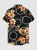 Chemise hawaïenne grande taille à imprimé bulles de fleurs de lys et poches boutonnées pour homme - Noir S