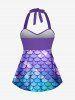Glitter Ombre Mermaid Scale Print Hawaii Twist Halter Backless Boyleg Tankini Swimsuit -  