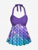 Glitter Ombre Mermaid Scale Print Hawaii Twist Halter Backless Boyleg Tankini Swimsuit -  