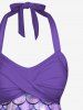 Glitter Ombre Mermaid Scale Print Hawaii Twist Halter Backless Boyleg Tankini Swimsuit -  