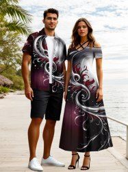 Tenue de plage hawaïenne assortie grande taille à imprimé floral et feuilles pour couples - Noir 