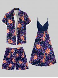 Colorful Ombre Flower Print Plus Size Matching Hawaii Beach Outfit For Couples -  