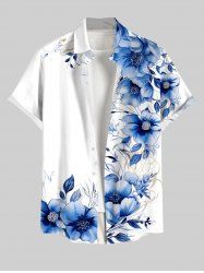 Plus Size Flowers Leaf Print Buttons Pocket Hawaii Shirt For Men -  