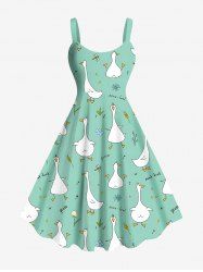 Plus Size Goose Flowers Dragonfly Wheat Print Hawaii Tank Dress -  