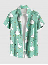 Plus Size Goose Flowers Dragonfly Wheat Print Buttons Pocket Hawaii Shirt For Men -  