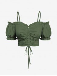 Haut caraco froncé à volants et épaules dénudées grande taille - Vert profond S