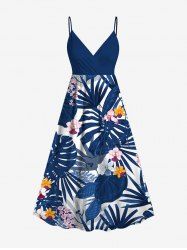 Plus Size Tropical Leaf Flowers Print Surplice Hawaii Cami Dress -  