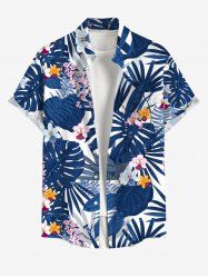 Plus Size Tropical Leaf Flowers Print Buttons Pocket Hawaii Shirt For Men -  