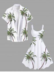 Tenue de plage hawaïenne grande taille à imprimé cocotier pour couple - Blanc 