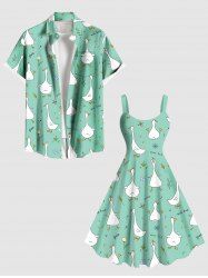 Goose Flowers Dragonfly Wheat Print Plus Size Matching Hawaii Beach Outfit For Couples -  