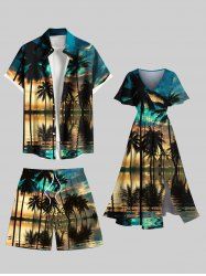 Coconut Tree Sea Reflection Cloud Print Plus Size Matching Hawaii Beach Outfit For Couples -  