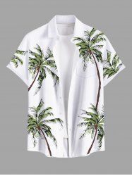 Plus Size Coconut Tree Print Buttons Pocket Hawaii Shirt For Men -  