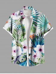 Plus Size Tropical Leaf Flowers Print Buttons Pocket Hawaii Shirt For Men -  