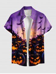 Plus Size Pumpkin Lantern Bat Galaxy Print Halloween Button Pocket Shirt For Men -  